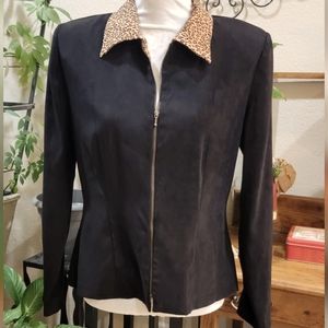 Black microsuede zip-up blazer